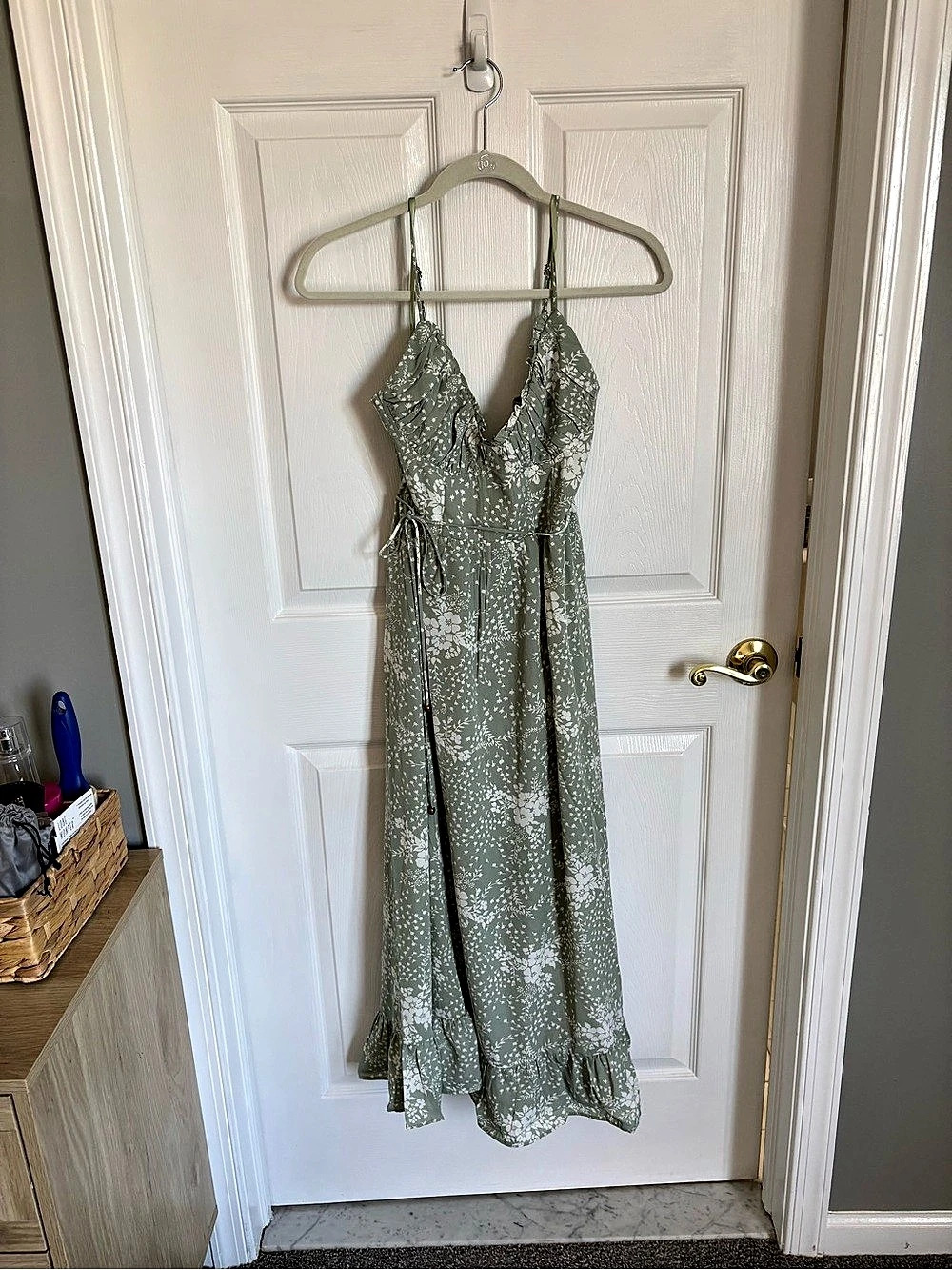 Hello Molly California Dreaming Midi Dress Green & White Large